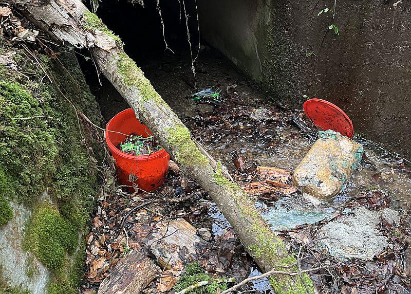 Gewässerverunreinigung - Eimer mit gefährlichem Inhalt im Langenbach südlich von Münstertal entsorgt.

Foto: Polizei 